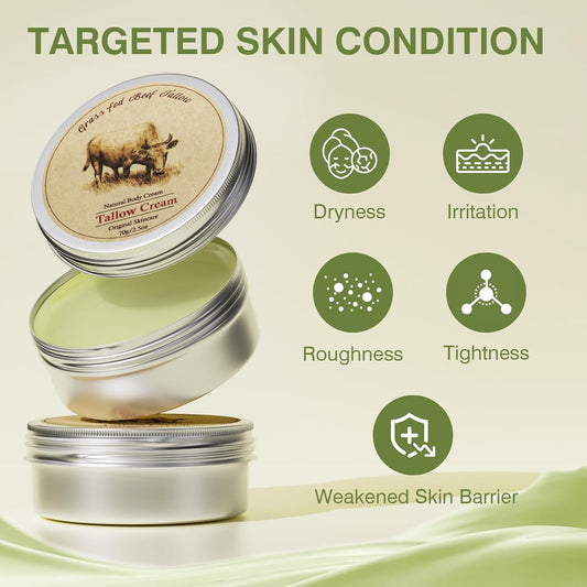 Beef Tallow, Beef Tallow For Skin, Beef Tallow Moisturizer, Beef Tallow Balm For Face Moisturizer Grass Fed For All Purpose Balm, Natural Beef Tallow Lotion For Skin Care (2.5Oz)