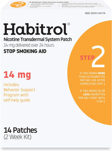 Habitrol Nicotine Transdermal System Patch | Stop Smoking Aid | Step 2 (14 mg) | 14 Patches (2 Week Kit) | Packaging May Vary