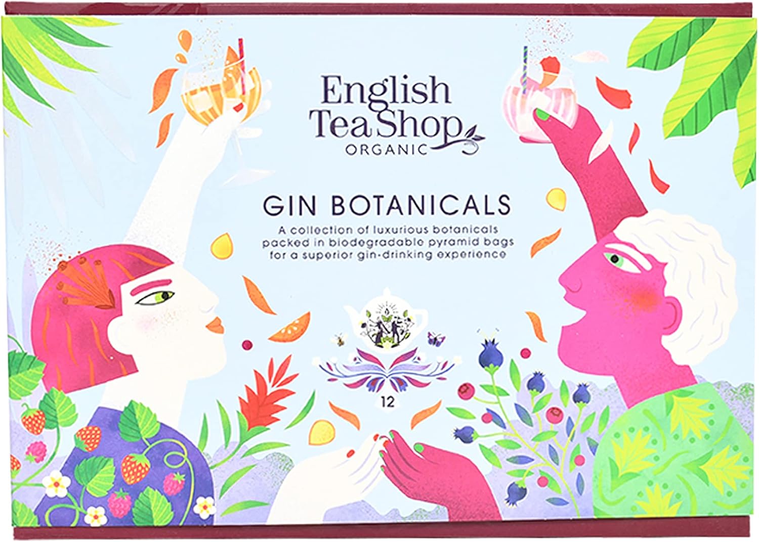 English Tea Shop Organic Gin Botanicals - 12 Pyramid Tea Bags Gift Pack With 3 Different Natural Botanical Blends