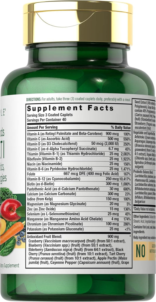 Carlyle Fruits And Veggies Supplement | 120 Count | Superfood Multivitamin With Probiotics | Made With 20 Fruits And Vegetables | Non-Gmo & Gluten Free Supplement