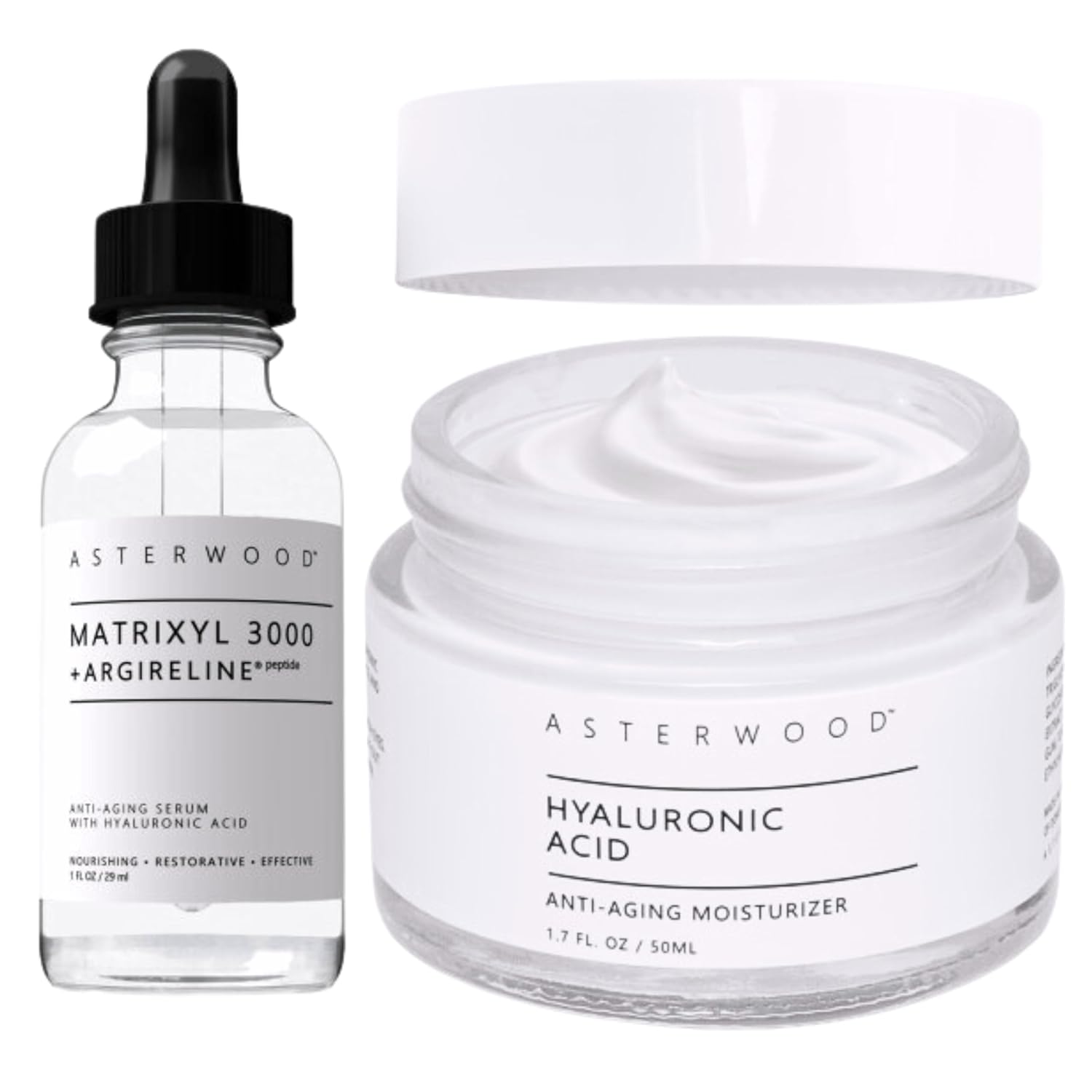Asterwood Matrixyl 3000 W/Argireline Serum 1 Oz + Hyaluronic Acid Moisturizer 1.7 Oz