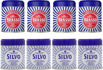 Brasso Wadding X 4 & Silvo Wadding X 4 Metal Polish For Brass, Copper, Stainless Steel, Chrome & Silver 75G