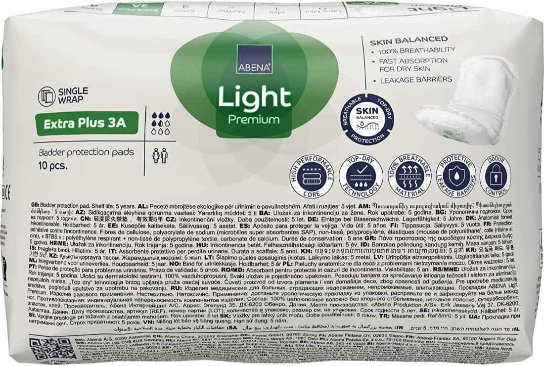 ABENA Light Incontinence Pads, Eco-Labelled Women's Incontinence Pads for Adults, Breathable and Comfortable with Fast Absorption and Protection, Incontinence Pads for Women-Extra Plus 3A,10 PK,White : Amazon.co.uk: Health & Personal Care