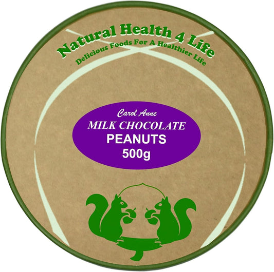 Natural Health 4 Life Carol Anne Confectionery Milk Chocolate Peanuts 475G, Chocolate Covered Nuts In Recyclable Gift Jar, 15.5G Protein Per 100G, Ideal For Snacking, Gifting – Made In Uk (1 Jar)