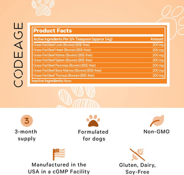 Happy Healthy Organs & Glands Supplement For Dogs, Freeze-Dried Raw Grass-Fed Beef Liver Heart Kidney Spleen Pancreas Bone Marrow, Bovine Thymus Multi Organ Powder, Canine Vitamins, 3 Oz