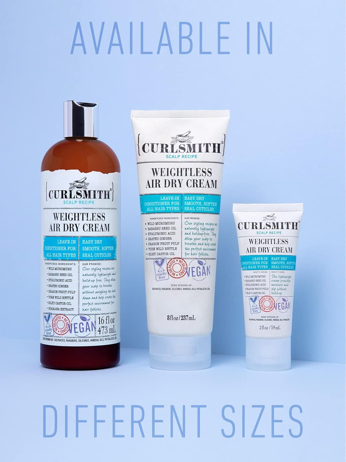 Curlsmith - Weightless Air Dry Cream - Vegan Leave-In Conditioner For Any Hair Type, Smooths Hair (59Ml)