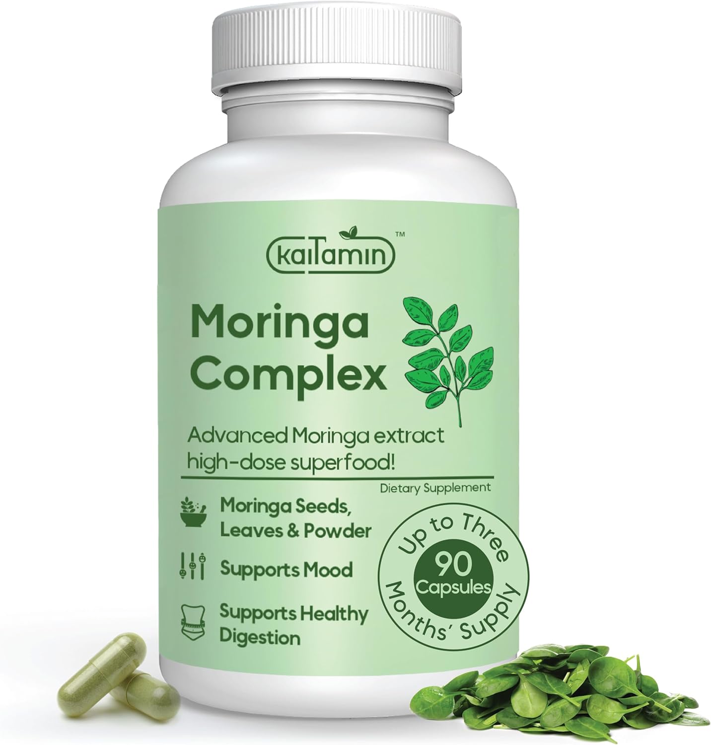 Moringa Oleifera Capsules - Natural Superfood Packed with Vitamins & Minerals for Digestion & Energy - with Antioxidant & Nutritional Support - 1 Pack - 90 Capsules, 90 Days Supply