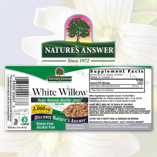 Nature's Answer Alcohol-Free White Willow Bark 2000mg 1oz Extract | Promotes Joint Function | Super Concentrated | Vegetarian, Non-GMO, Gluten Free | Single Count