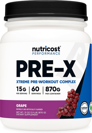 Nutricost Pre-X Xtreme Pre-Workout Complex Powder, Grape, 60 Servings, Vegetarian, Non-Gmo And Gluten Free