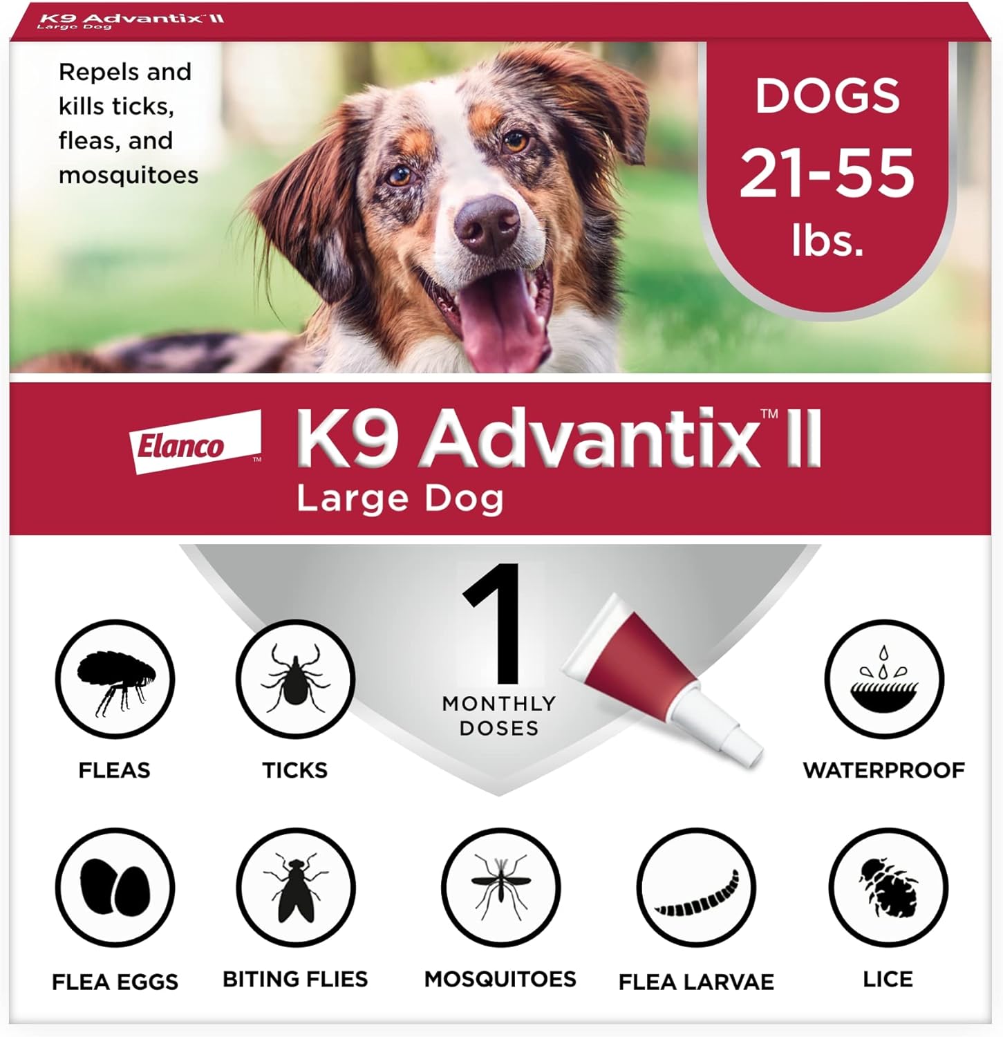 K9 Advantix Ii Large Dog Vet-Recommended Flea, Tick & Mosquito Treatment & Prevention | Dogs 21-55 Lbs. | 1-Mo Supply