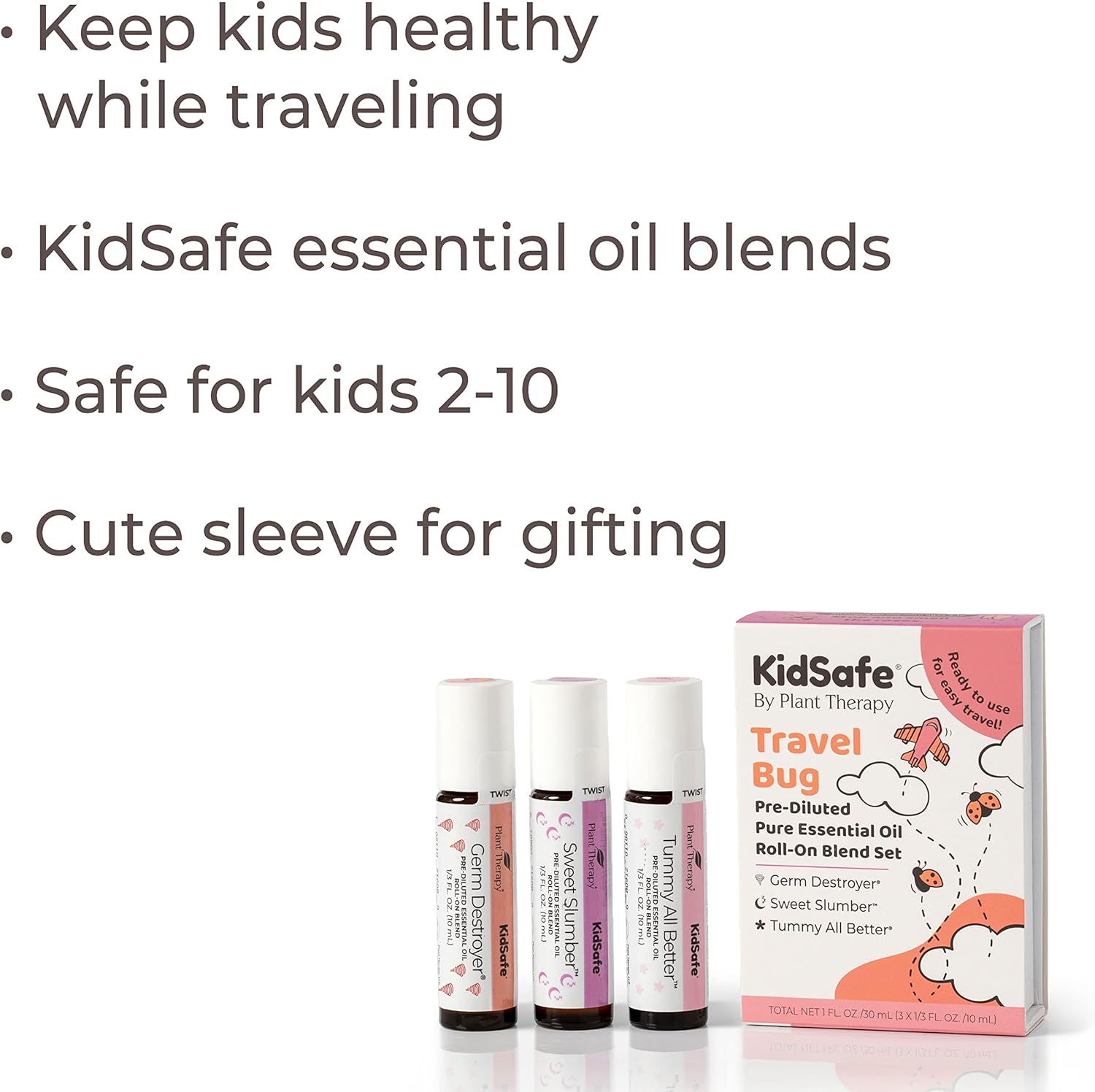 Plant Therapy Travel KidSafe Essential Oils Blends Set 100% Pure, Undiluted, Therapeutic Grade for Car Sickness, Sleep, and Immune Support, 10 mL Each Pre-Diluted, Ready-to-Use Roll-Ons : Health & Household