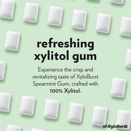Xyloburst Gum | Xylitol Chewing Gum | Sugar Free, Gluten Free, Keto Friendly | Aspartame Free Gum For Oral Health | Spearmint | 100-Count Jar