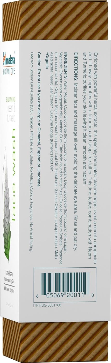 Himalaya Botanique Balancing Neem & Turmeric Face Wash, Dermatologically Tested, Vegan, Cruelty Free, Paraben Free, Sls Free, 5.07 Fl Oz, 150 Ml