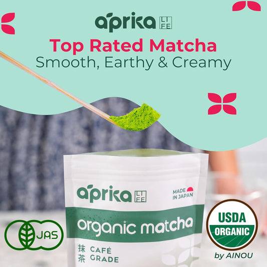 Aprikalife Organic Matcha Powder, Usda & Jas Certified, No Sugar Added, Authentic Japanese Cafe Grade Matcha Green Tea Powder Perfect For Matcha Lattes, Smoothies & Baking, 3.5 Oz/100G