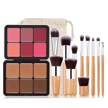 6 Colors Cream Blush & Concealer Contour Palette, Carla Secret Makeup Palette With 11 Pcs Makeup Brush Set, Long Wearing Blendable Full Coverage Foundation