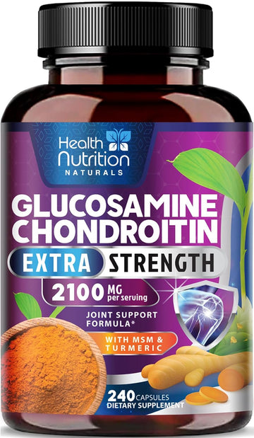 Glucosamine Chondroitin Supplement - 2100Mg Joint Health Supplement With Msm Turmeric & Boswellia - Quercetin For Cartilage, Flexibility & Mobility - Triple Strength Glucosamine Sulfate - 240 Capsules