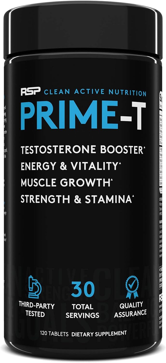 RSP Testosterone Booster for Men, Prime T (120 Caps) Natural Test Booster Pills, Increase Free Testosterone, Lean Muscle Growth, Strength, Stamina & Healthy Sleep, 30 Serv (Packaging May Vary)