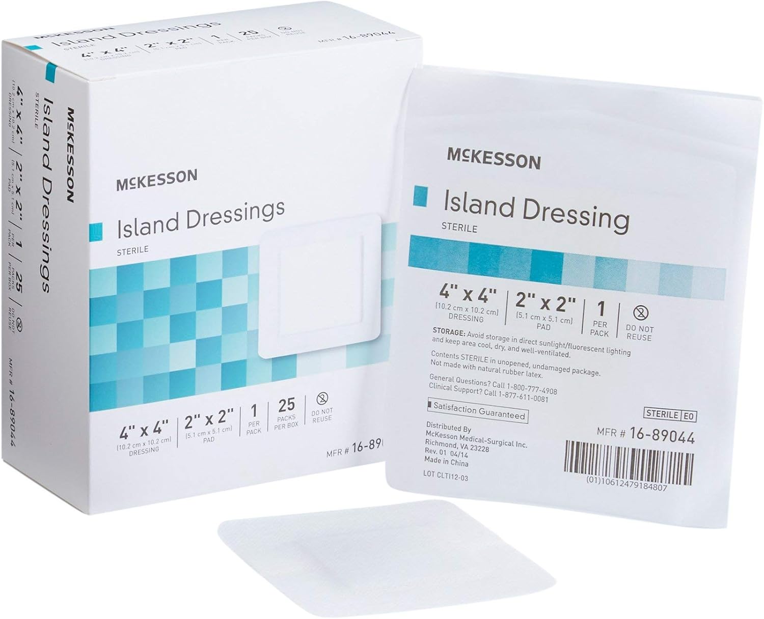 Mckesson Island Dressing, Sterile, Polypropylene/Rayon, 4 In X 4 In Dimension, 2 In X 2 In Pad, 25 Count, 4 Packs, 100 Total