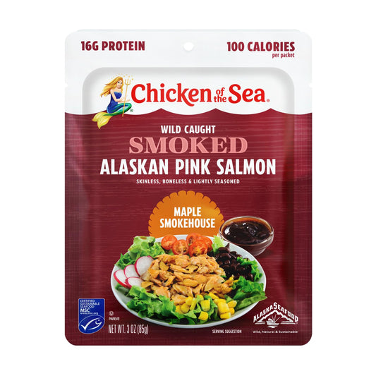 Chicken of the Sea Wild Caught Smoked Alaskan Pink Salmon with Maple Smokehouse Flavor, 3 oz. Packet (Box of 12)