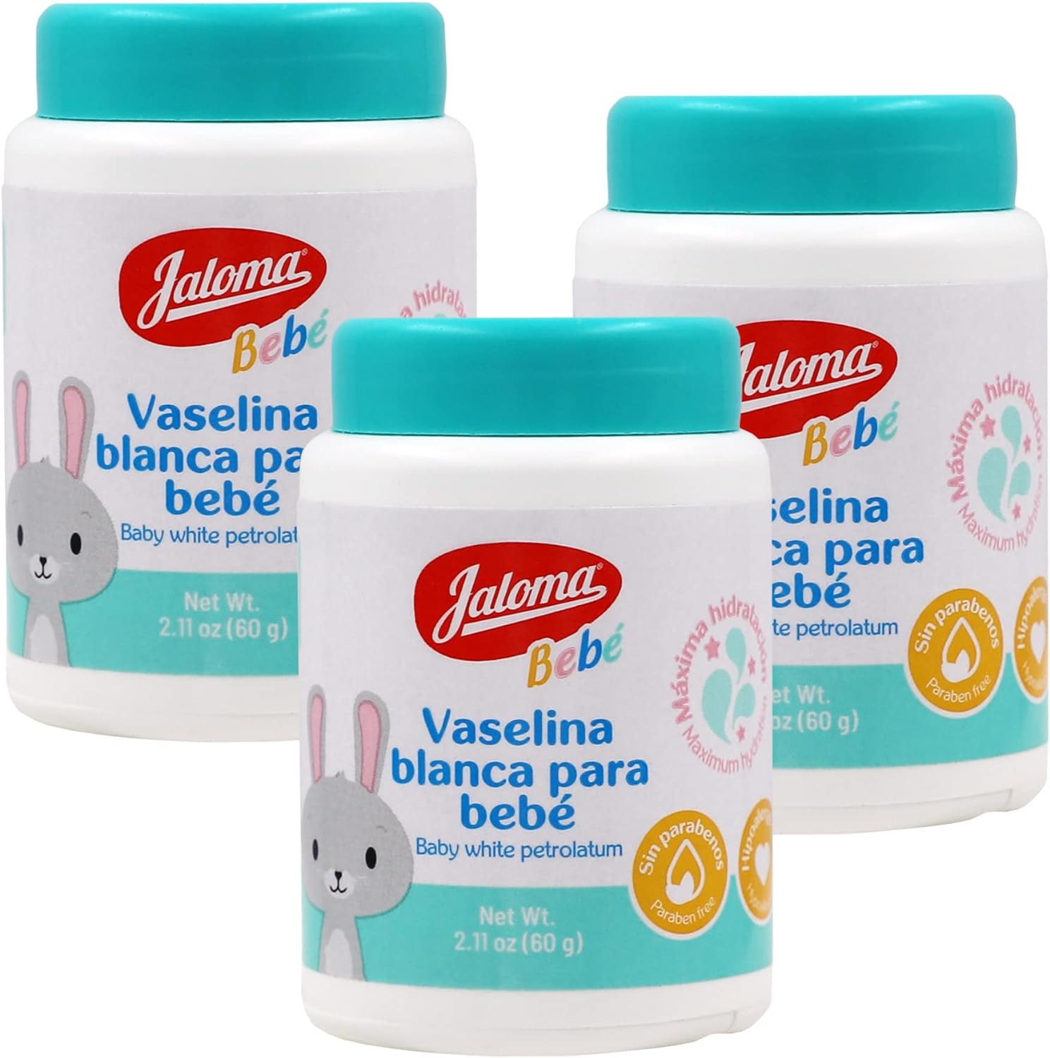 Jaloma Baby White Petrolatum, Prevents Diaper Rash, Softens Baby Skin, 3-Pack of 2.11 Oz, 3 Jars