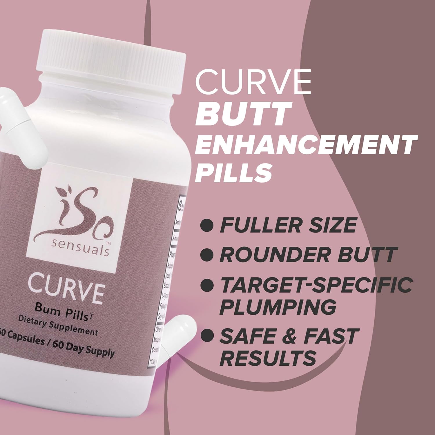 Isosensuals Curve Butt Enhancement Pills - Bum Bum Booty Pills For Bigger Butt. 60 Easy To Swallow Capsules : Health & Household
