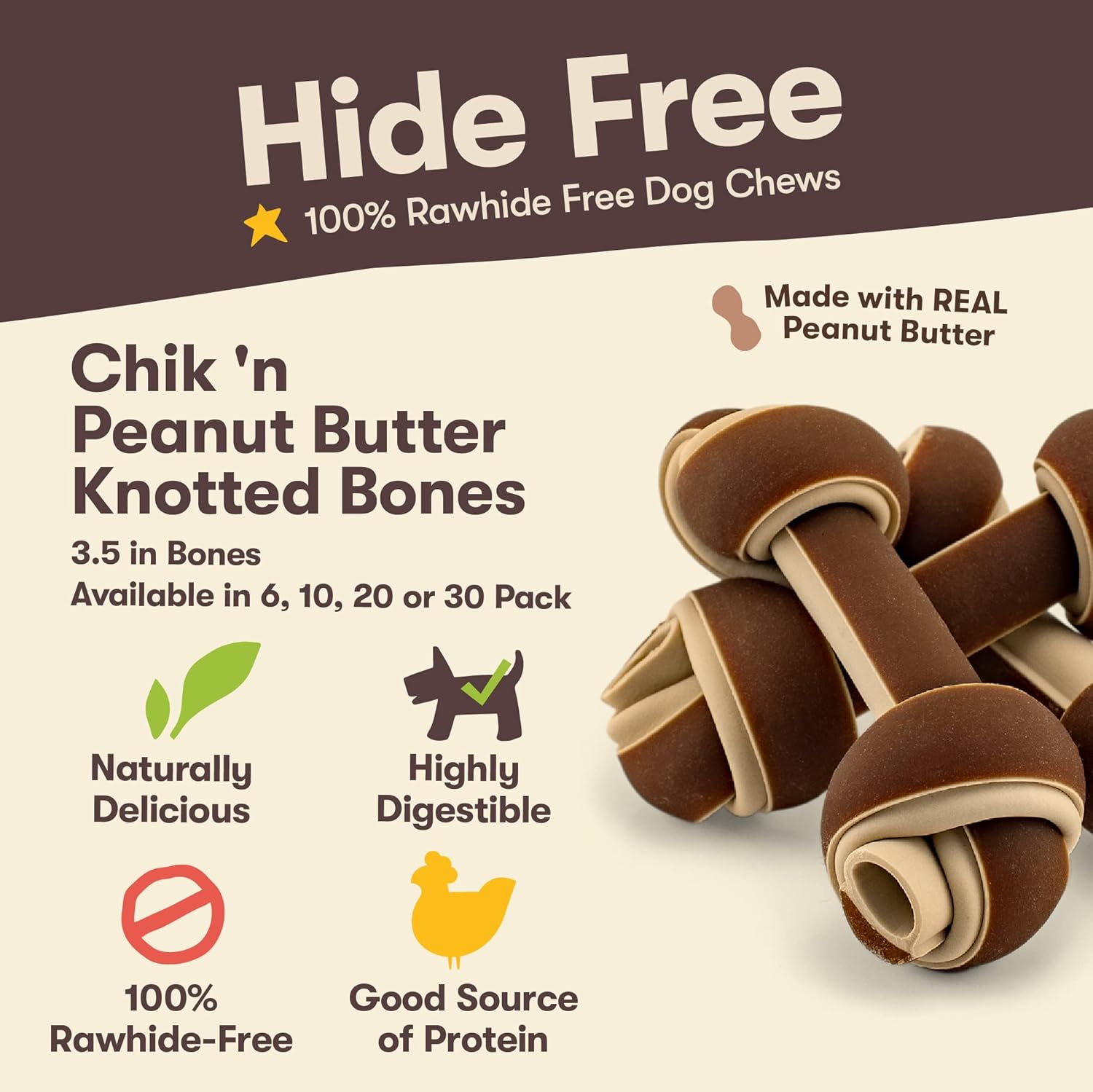 Pet 'n Shape Hide Free Knot Bones with Peanut Butter, 10 Count 15.5 oz - Rawhide Free Dog Treats - No Hide Alternative Chew Treat for All Life Stages : Pet Supplies