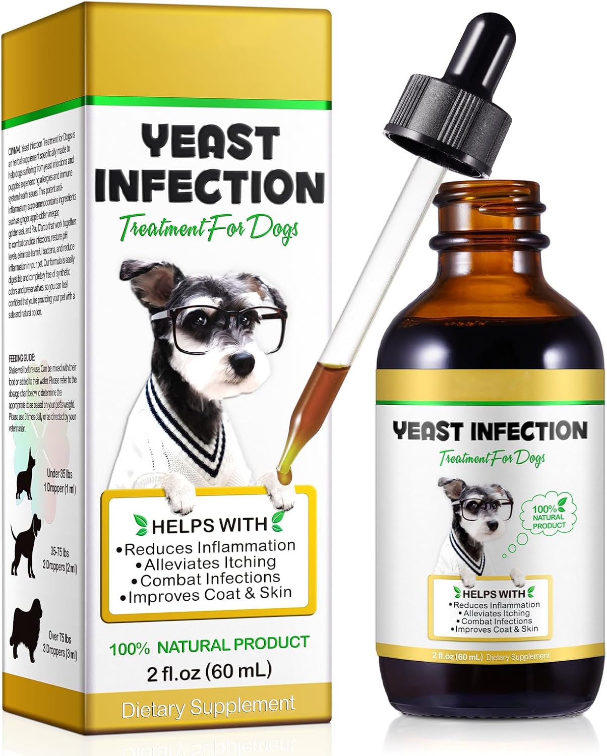 Hualijia Yeast Infection Treatment For Dogs, Natural Dog Yeast Infection Drops For Dog Skin Itch Relief, Dog Allergy Relief, Dog Yeast Ear Infection Treatment, 60Ml
