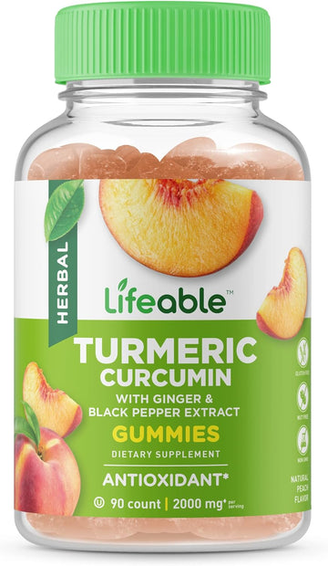 Lifeable Turmeric Curcumin with Ginger & Black Pepper Extract ? 2000mg ? Great Tasting Natural Flavor Gummy ?Vegetarian GMO-Free Supplement ? for Joint Pain Relief ? 90 Gummies