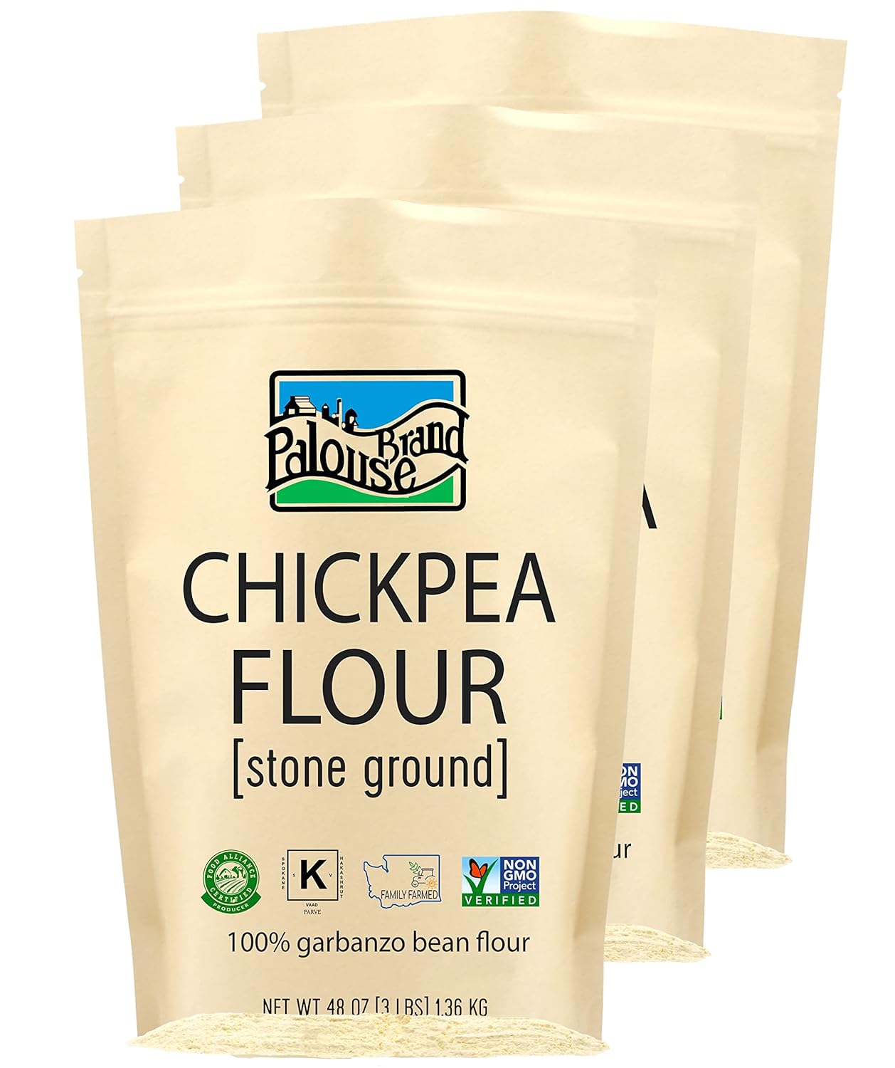 Chickpea Flour | Garbanzo Bean Flour | 9 LBS Bulk | Family Farmed in Washington State | 100% Desiccant Free | Non-GMO | 100% Non-Irradiated | Kosher | Field Traced | (3 Pound, Pack of 3)