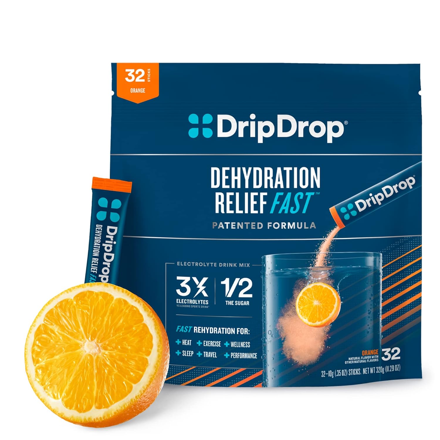 DripDrop Hydration - Electrolyte Powder Packets - Orange - 32 Count