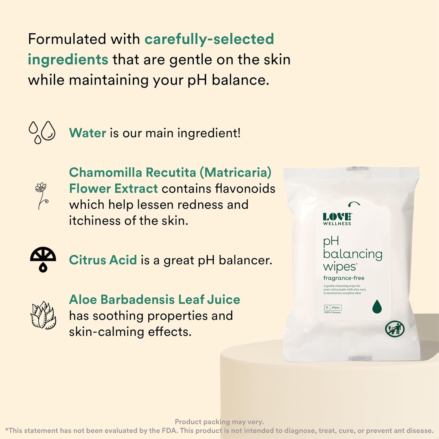 Love Wellness pH Balancing Wipes for Women | Feminine Hygiene for Cleansing with Aloe Vera | Fragrance-Free Intimate Health | Moisturizing, Soothing & Calming for Sensitive Skin | Travel Size | 3-Pack : Health & Household