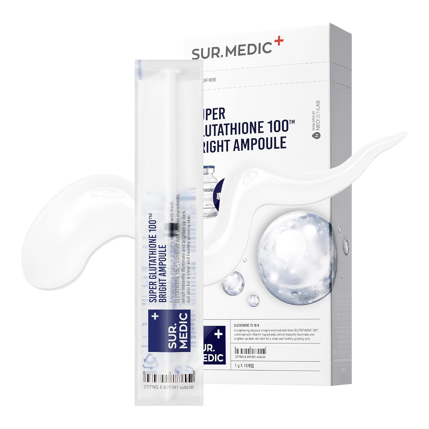 Surmedic Super Glutathione 100™ Bright Ampoule 0.35 Oz / 10G (1G X 10Ea) - Brightening, Skin Elasticity, Anti-Aging, Illuminating And Hydrating Care - Korean Skin Care