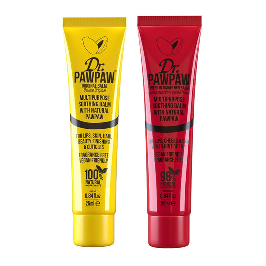 Dr. Pawpaw Party Set - Multipurpose, Soothing And Tinted, Hydrating Lip Balm Giftset - Ultimate Red And Original Balm - Gluten Free - 2 Pc