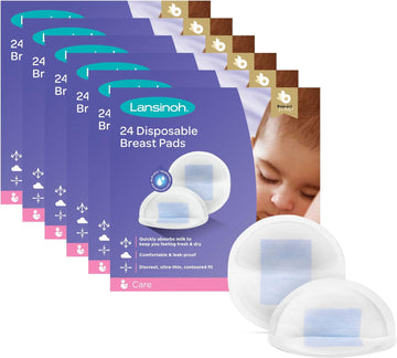 Lansinoh Disposable Breast Pads Pack of 144 for nursing breastfeeding mothers, essential for hospital bag, thin super absorbent layers, discreet fit