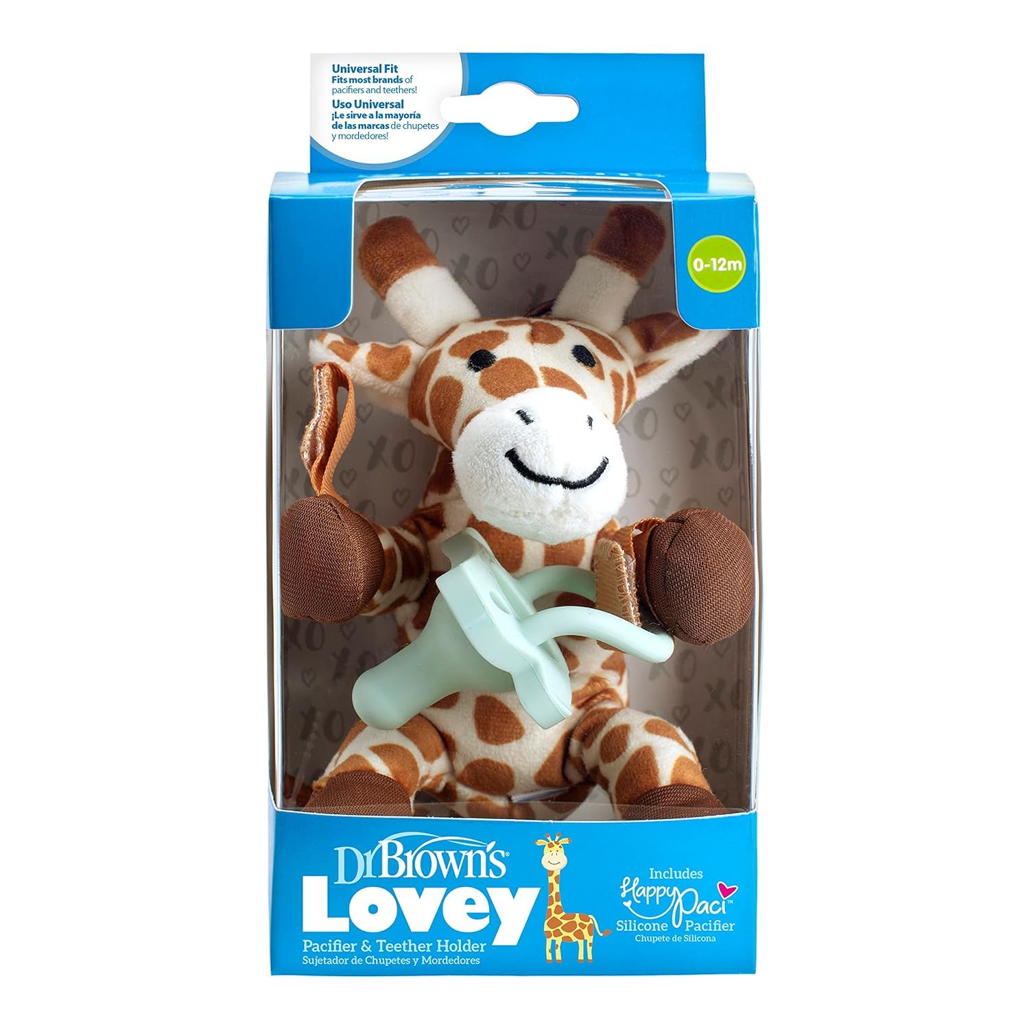 Dr. Brown'S Lovey Pacifier And Teether Holder, 0 Months Plus, Giraffe With Green Pacifier