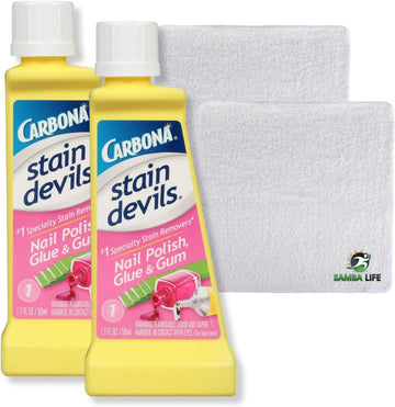 Laundry Stain Remover for Clothes Messy Eater Stain Treater Kit Includes 2X Carbona Stain Devil 1.7oz and 2x Samba Life Washcloth. Compatible with Shout Stain Remover (Glue, Gum & Nail Polish)