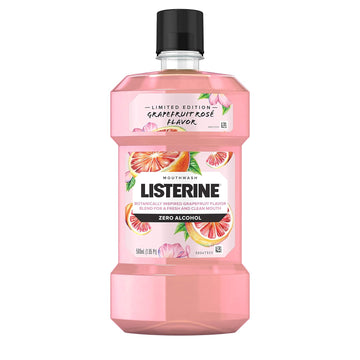 Listerine Zero Alcohol Mouthwash, Oral Rinse Kills Up To 99% Of Bad Breath Germs, Limited Edition Grapefruit Rose Flavor, 500 Ml