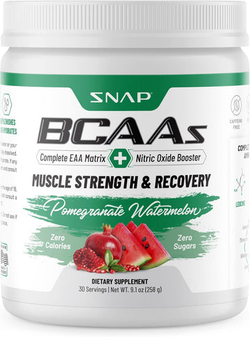 Snap Bcaa Powder Essential Amino Energy Supplement With Nitric Oxide Booster - Watermelon Flavor - Pre Workout Powder, Recovery Supplements Post Workout, Muscle Strength & Performance (30 Servings)