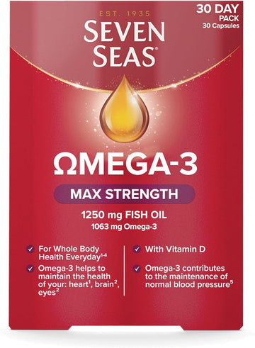 Seven Seas Omega-3 Fish Oil, Max Strength, Omega 3 + Vitamin D For Whole Body Health+, 30 Capsules (Pack Of 2)