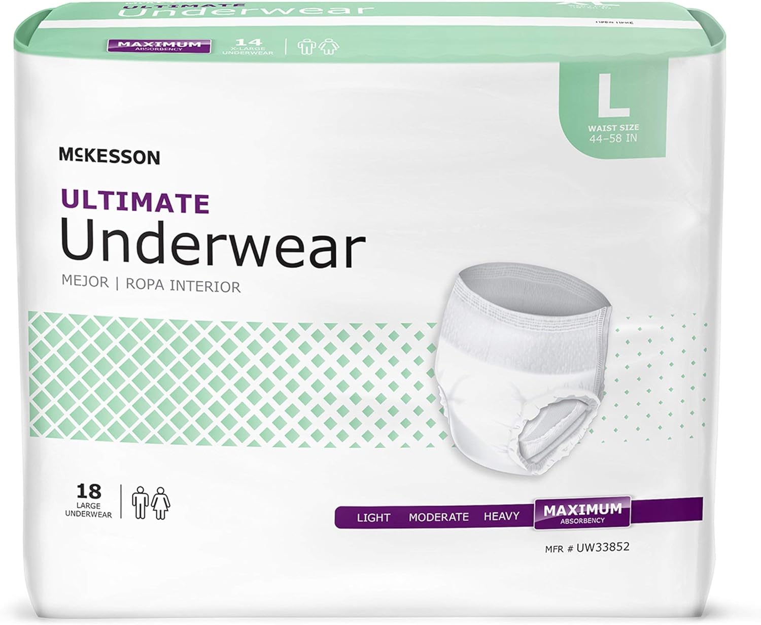 Mckesson Ultimate Underwear, Incontinence, Maximum Absorbency, Large, 72 Count