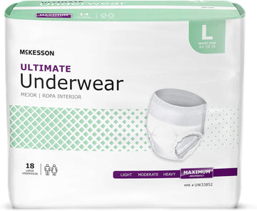 Mckesson Ultimate Underwear, Incontinence, Maximum Absorbency, Large, 72 Count