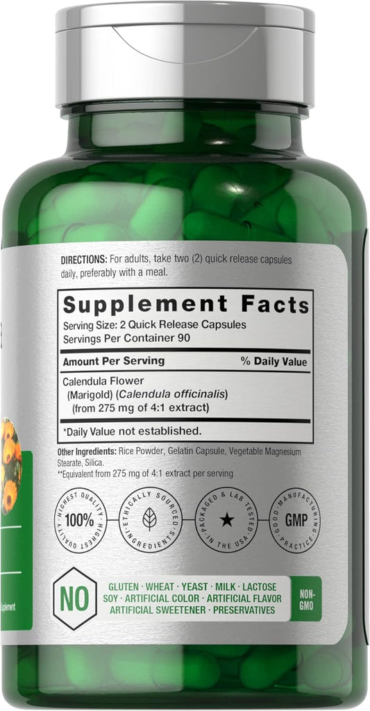 Horbäach Calendula Flower Capsules 1100mg | 180 Count | Marigold Extract | Non-GMO, Gluten Free Herbal Supplement