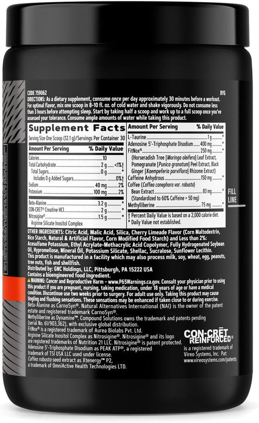 Gnc Amp Tri-Phase Multi-Action Pre-Workout | Supports Muscle Performance & Endurance | Cherry Limeade | 30 Servings