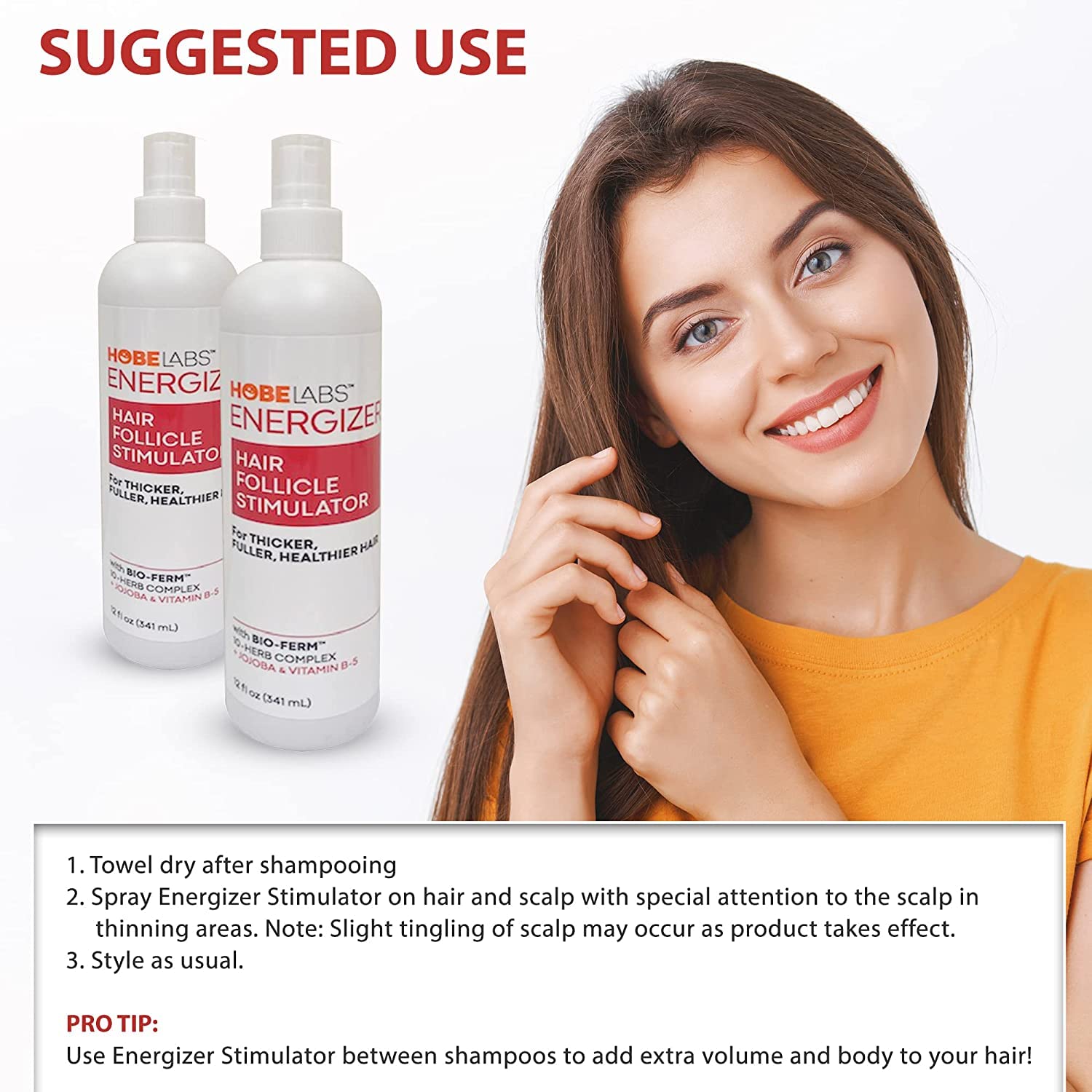 Hobe Labs Energizer Hair Follicle Stimulator With Jojoba And Vitamin B-5 For Thicker, Fuller Hair, 8 Oz : Hair Regrowth Treatments : Beauty & Personal Care