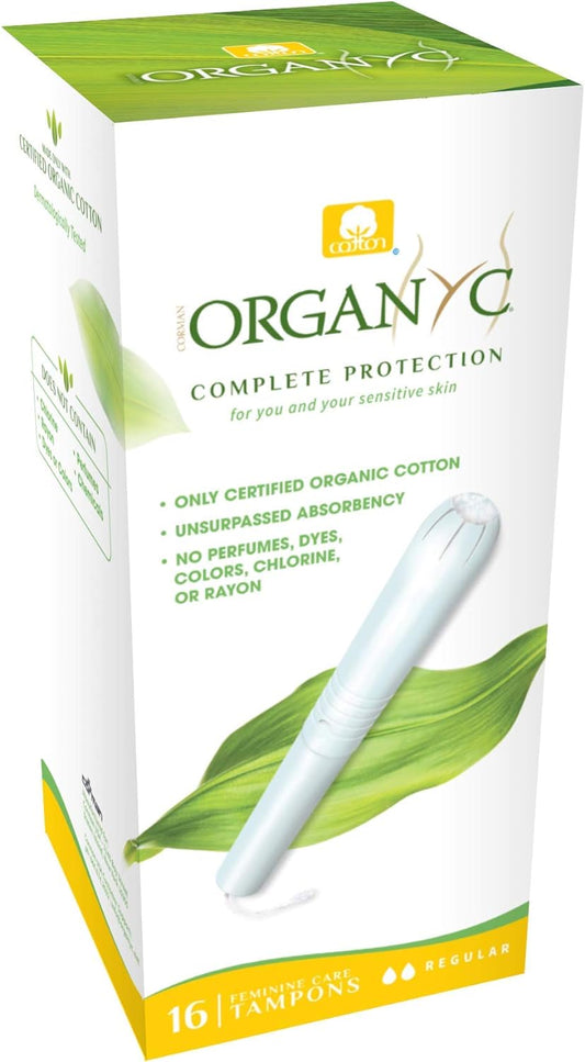 ORGANYC Hypoallergenic 100% Organic Cotton Internal Tampons with Applicator, REGULAR, 16-count Boxes (Pack of 2)