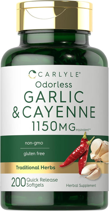 Carlyle Odorless Garlic And Cayenne 1150Mg | 200 Softgels | Non-Gmo, Gluten Free Supplement