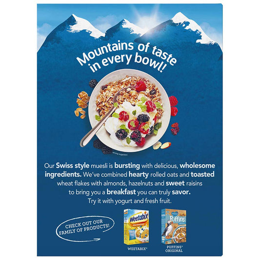 Alpen Muesli No Sugar Added Cereal, Heart Healthy Cereal with Wheat Flakes, Rolled Oats, Nuts and Raisins, Non-GMO Project Verified, 14 OZ Box (Pack of 6)
