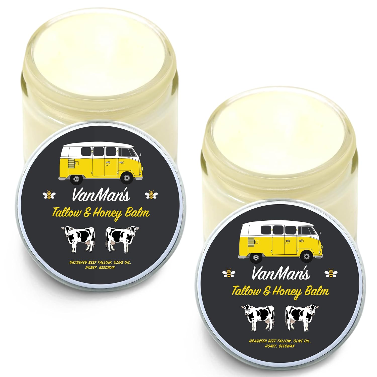 Vanman'S - Tallow And Honey Balm Jumbo - Tallow Face Moisturizer With Pure Grass-Fed/Finished Beef Tallow For Skin And Essential Oils, Organic Raw Honey And Beeswax, Cold Pressed Olive Oil - 6 Oz