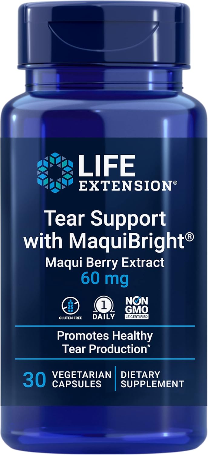 Life Extension Tear Support with MaquiBright 60mg - Maqui Berry Extract Eye Health Supplement For Dry Eyes - Tear Production Formula - Non-GMO, Gluten-Free, Vegetarian - 30 Capsules