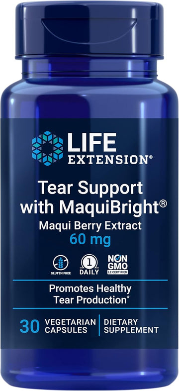 Life Extension Tear Support With Maquibright 60Mg - Maqui Berry Extract Eye Health Supplement For Dry Eyes - Tear Production Formula - Non-Gmo, Gluten-Free, Vegetarian - 30 Capsules